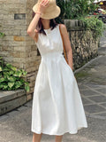 Cifeeo-New Summer Women French Style Sleeveless Slim Dress Office Lady Fashion Chic Casual White Dress Vestdios