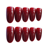 Cifeeo 24pcs/set Gorgeous Wine Red False Nails With Glue Middle Long Round Head Press On Nail Tips Finished Fake Nail Artificial Nails