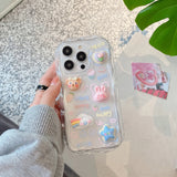 CIFEEO- 3D Cute Rabbit Bear Phone case For iphone 11 12 13 14 Pro Max Plus X XS XR Max 7 8 Plus Cream Lace Transparent Silicone Cover