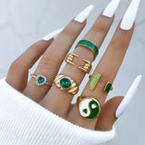 Cifeeo-Christmas Gift New Year's Eve Gift Bohemia Geometric Colorful Enamel Kunckle Ring Set For Women Butterfly Heart Sign Finger Ring Female Daily Jewelry