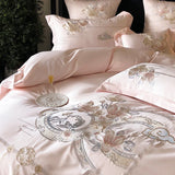 Cifeeo-Pink Chinese Style Flowers Bird Embroidery Luxury Bedding Set 1000TC Egyptian Cotton Duvet Cover Bed Sheet Pillowcases 4/5Pcs