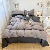 CIFEEO-Spring Summer Bedding Set Ins Simple Sheet Four-piece Set of Solid Color Washed Cotton Quilt Cover Set Three-piece Dormitory Single and Double Bedding