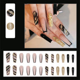 Cifeeo Long Ballerina Fake Nails With Designs Fashion Dark Blue Glitter Manicure French Coffin False Nails Patches Press On Nails