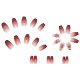 Cifeeo- 24Pcs/Set Short Ballet Fake Nails Butterfly Peach Nails Arts Manicure False Nails With Design With Wearing Tools