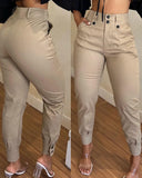 Cifeeo-Button Pockets Solid Color Pencil Pants Women's High Waist Khaki Casual Trousers 2024 Summer New Fashion Streetwear Long Pants