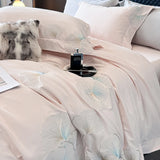 Cifeeo-4Pcs Pink Luxury Flower Embroidery Bedding Set 1000TC Egyptian Cotton Brushed Duvet Coves Set Bed Sheet Fitted Sheet Pillowcases