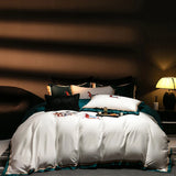 Cifeeo-high-end 100S Egyptian Cotton Luxury Galloping Horse Embroidery Bedding Set White Orange Duvet Cover Set Bed Sheet Pillowcases