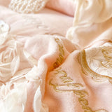 Cifeeo-Autumn and Winter Bedding Set Pink Romantic French Rose Bedding Set, Velvet Fleece Duvet Cover, Lace Ruffles, Flowers Embroidery, Bed Sheet, Pillowcases