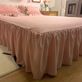 CIFEEO-Four Seasons Ins Style Pink Ruffled Seersucker Duvet Cover Set 3/4pcs Soft Lightweight Down Alternative Grey Bedding Set with Bed Skirt and Pillowcases