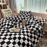 Cifeeo-Checkerboard Bedding Set No Comforter Quilt Duvet Cover Pillowcase Flat Sheet Single Queen Size Polyester Bedclothes