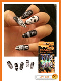 Christmas Cifeeo False Nails Press On Set Almond Black Ghost Design Long Fake Nail Pumpkin Pressure Decorated Adhesive Nail Tips 24Pcs