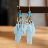 Cifeeo-Christmas Gift New Year's Eve Gift New Ethnic Long Feather Dangle Earrings For Women Bohemian Tassel Beads Handmade Enamel Earrings Girl Bride Wedding Jewelry