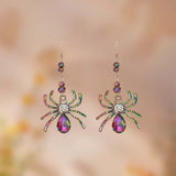 Cifeeo-Halloween Jewelry Halloween Colorful Spider Earrings For Women Shiny Crystal Inlaid Zircon Punk Insect Water Drop Earring Festival Party Jewelry