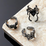 Cifeeo-Halloween Jewelry Gothic Irregular Black Crystal Spider Webs Ring For Women Dark Animal Hip Hop Punk Opening Finger Rings Halloween Jewelry Gifts