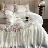 Cifeeo-1000TC Egyptian Cotton Romantic French Wedding Bedding Set Lace Ruffles Flowers Embroidery Duvet Cover Bed Sheet Pillowcase 4Pcs