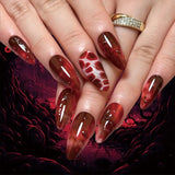 Cifeeo-Halloween Nails 24pcs Halloween 3D Red Fake Nails almond False Nails French Ballerina Nails Press on Nails DIY Manicure Nail Tips