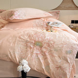 Cifeeo-Queen King Size Luxury Wedding Bedding Set 100% Cotton Flowers Embroidery Duvet cover Bed Sheet Fitted Sheet Pillowcases 4Pcs