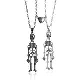 Cifeeo-Halloween Jewelry 2Pcs Punk Skeleton Pendant Necklace For Women Men Couple Magnetic Heart Matching Necklaces Festival Party Aesthetic Jewelry Gift