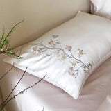 Cifeeo-Flowers Embroidery Luxury Bedding Set 600TC Lyocell Bamboo Fiber Soft Silky Duvet Cover Flat/Fitted Bed Sheet Pillowcases 4Pcs