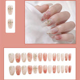 Cifeeo Fall/Winter Ambiance  24pcs Fake Nails Y2k Korean Gradient False Nails Set Press on Nails Rhinestone Wearable Long Coffin Artificial Nails French Tips