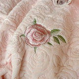 Cifeeo-4Pcs Pink Thickened Warm Winter Milk Velvet Flowers Embroidery Ruffles Bedding Set Quilted Rose Duvet Cover Bed Sheet Pillowcase