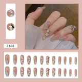 Cifeeo 24P Nail Art Fake Nails Japanese Ballerina Press on Nails Set Diamond Streamer Flash Fly Butterfly Seamless Removable False Nail