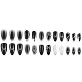 Cifeeo-Halloween Nails 24pcs Almond False Nails Black French Glitter Ballerina Nails Press on Nails Halloween Bow with Diamond Fake Nails Nail Tips