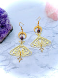 Cifeeo-2 Pcs Vintage Moth Moon Sun Simple Copper Natural Stone Gold Color Earrings Pendant Women Party GIft Jewelry