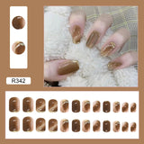 Cifeeo- 24pcs/box Detachable Fake Nails Smudged Golden Full Nail Art Tips Colorful Beauty Nail Artificial False Nails Tips