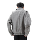 Cifeeo-Winter Outfits Men chill guy Men's Light Luxury Korean Popular Zipper Short Flight Jacket Leisure Long Sleeve Solid Color Vintage Streetwear Texture Coat