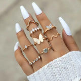 Cifeeo-Christmas Gift New Year's Eve Gift Colorful Crystal Snake Shape Ring Set For Women Fashion Butterfly Heart Gold Color Geometric Rings Female Wedding Finger Jewelry