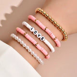 Cifeeo-Christmas Gift New Year's Eve Gift Fashion Rainbow Stackable Bracelets Set For Women Heart Charm Soft Clay Pottery Layering Beads Chain Bangle Female Boho Jewelry