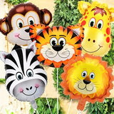 Cifeeo-5pcs Jungle Safari Animals Head Foil Balloons Tiger Zebra Giraffe Lion Monkey Birthday Party Decorations Supplies Baby Shower