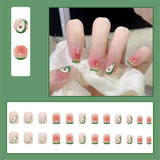 Cifeeo  Summer Lemon False Nails With Designs French Square Head Short Fake Nails Press On Nails Watermelon Nail Tips Beauty Manicure