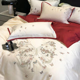 Cifeeo-Butterfly Flowers Embroidery Luxury Wedding Bedding Set 1000TC Egyptian Cotton Duvet Cover Bed Sheet Pillowcases Home Textile