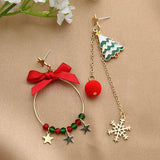 Cifeeo-Christmas gifts Merry Christmas Zircon Snowflake Bell Stud Earring for Women Xmas Tree Deer Bowknot Asymmetric Earring New Year Festival Jewelry