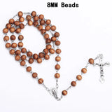 Cifeeo-Christmas Gift New Year's Eve Gift Catholic Wood Beaded Rosary Necklaces For Women Christian INRI Crucifix Cross Pendant Long Chain Men Religion Prayer Jewelry