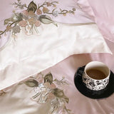 Cifeeo-lily of the valley Embroidery Bedding Set 1000TC Egyptian Cotton Chic Flowers Duvet Cover Set Flat/Fitted Bed Sheet Pillowcases