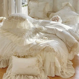 Cifeeo-Egyptian Cotton Wedding Bedding Set, Romantic French Lace Ruffles, Flowers Embroidery, Duvet Cover, Bed Sheet, Pillowcases