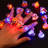 Cifeeo-LED Light Halloween Ring Glowing Pumpkin Ghost Skull Rings Halloween Christmas Party Decoration for Home Santa Snowman Kids Gift