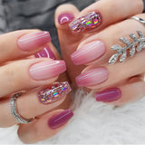 Cifeeo Detachable Manicure Wearable Nail Art Press On Nails purple Glitter French False Nails Long Coffin Fake Nails Full Cover Tips