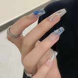 Cifeeo Fall/Winter Ambiance  24pcs Fake Nails Y2k Korean Gradient False Nails Set Press on Nails Rhinestone Wearable Long Coffin Artificial Nails French Tips