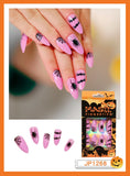 Christmas Cifeeo False Nails Press On Set Almond Black Ghost Design Long Fake Nail Pumpkin Pressure Decorated Adhesive Nail Tips 24Pcs