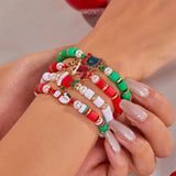 Cifeeo-Christmas gifts 4Pcs/set Cute Christmas Series Bracelet For Women Multicolor Rice Beads Santa Claus Xmas Tree Snowman Pendant Beaded Bracelets