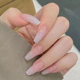 Cifeeo- 24pcs/Box Detachable Coffin False Nails Wearable French Ballerina Pink Gradient Fake Nails Full Cover Nail Tips Press On Nails