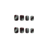 Cifeeo- 24pcs/box Press On False Nails Cute Nail Art Wearable Fake Nails Short Square Green Coffee Smudge With Wearing Tools As Gift