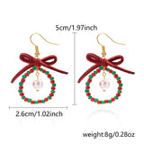 Cifeeo-Christmas Gift idea Christmas Earrings for Women Color Christmas Wreath Bow Rice Christmas Wreath Earrings Holiday Earring Jewelry Gift