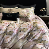 Cifeeo-4Pcs Luxury Digital Printing Flowers Bedding Set Lyocell Cotton Brushed Fabric Duvet Coves Set Flat/Fitted Bed Sheet Pillowcases