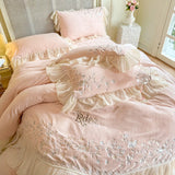 Cifeeo-Autumn and Winter Bedding Set Pink Romantic Lace Ruffles Bedding Set, Velvet, Fleece, Soft Duvet Cover Set, Bed Sheet, Pillowcases, Plush, Warm