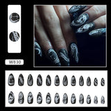 Cifeeo-Halloween Nails 2023 Halloween False Nails Moon Star Printed Purple Almond Fake Nail Patch Press on Nails Artificial Nail accessories